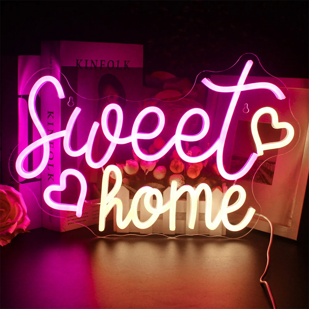 

Sweet Home Neon Sign Custom Made Hotel Bedroom Party Anniversary Wedding Ambience Led Lamp Wall Decor USB Neon Night Light