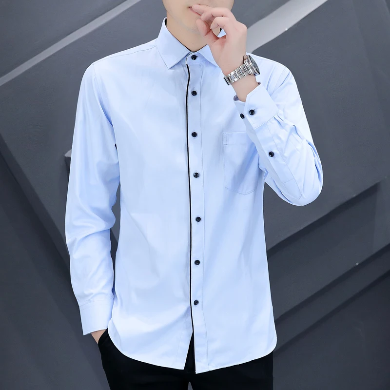 

Мужская повседневная рубашка Briti Sle с длинным рукавом, приталенная, деловая, немнущаяся, не требующая глажки, весна-осень, модная.