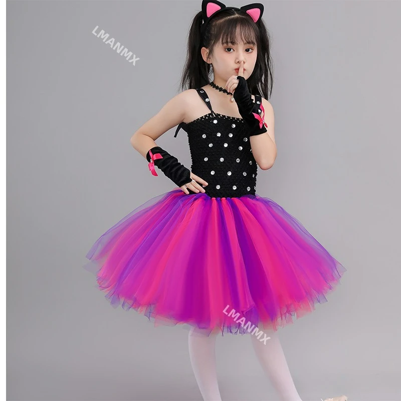 

Маленький цветочный кот, танцевальный костюм, три кота, персидский кот, пышная шелковая юбка, сценический костюм