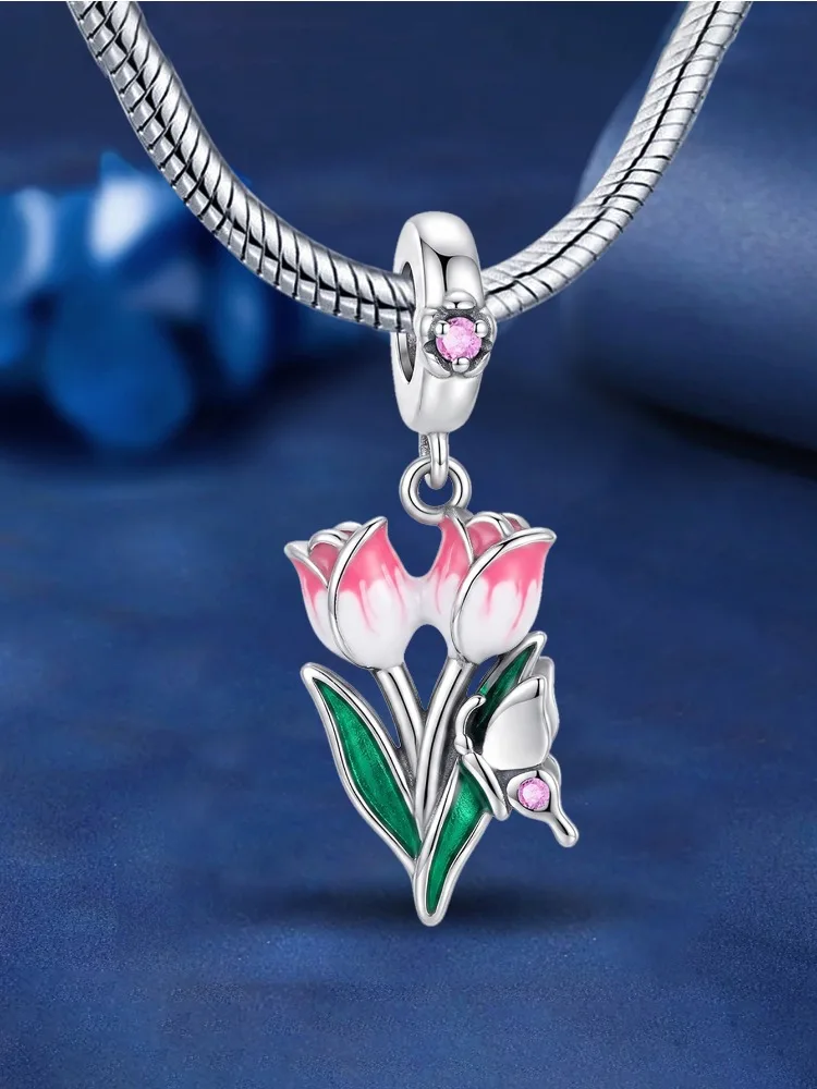 925 Sterling Silber Kuchen-Pilz-Dessert Rosa Serie Charm-Anhänger für Armbänder DIY Hochwertiger Damenschmuck