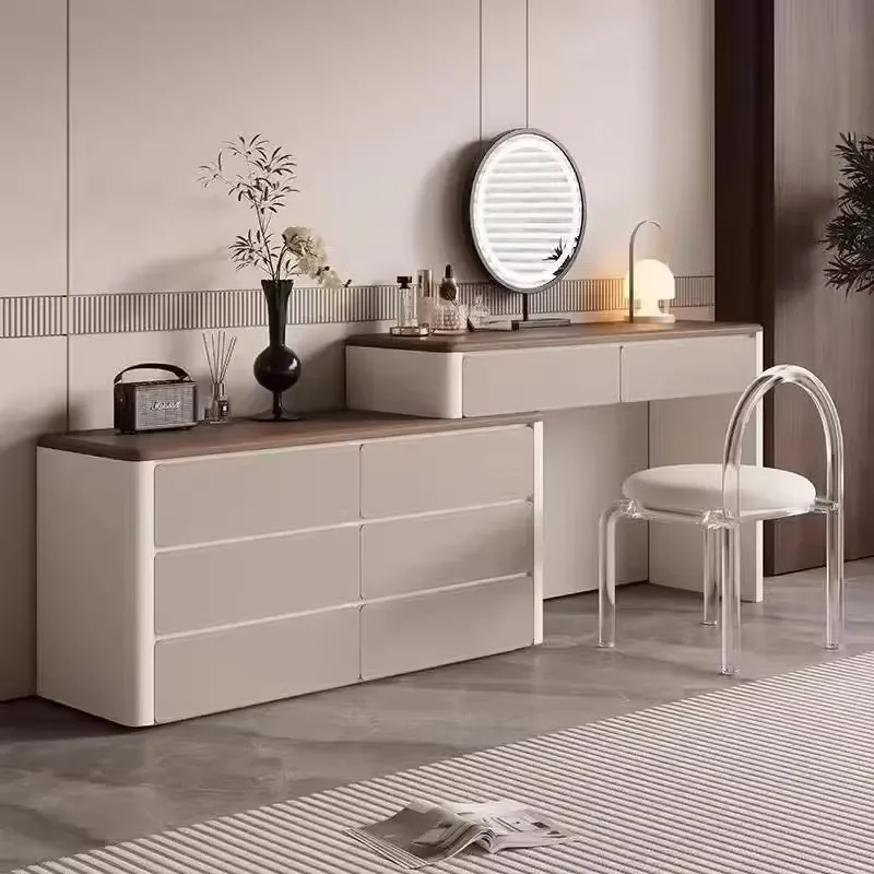 Factory Direct Three Colors Switching Mirrored Master Bedroom Furniture New Vanity Table Set Dressing Table With 6 Drawers