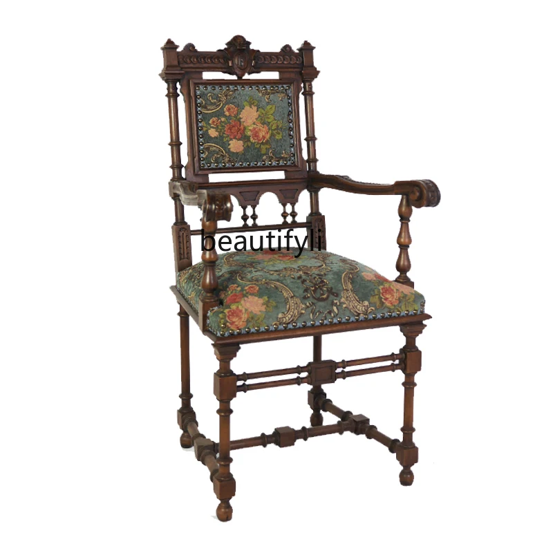 

Classical Furniture French Neoclassical Retro Distressed Solid Wood Study Chair Restaurant Leisure Chair Furniture