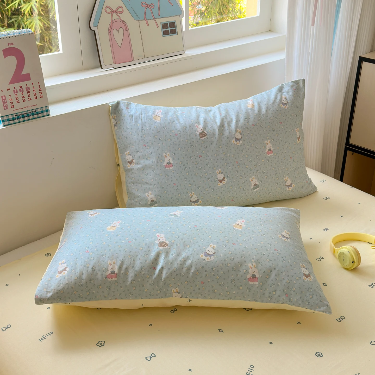 2pcs Pure Cotton Cartoon Printed Pillow Sham 48x74cm Cushion Cover Cojines Decorativos Sofá Pillowcases Cover for Home 베개커버