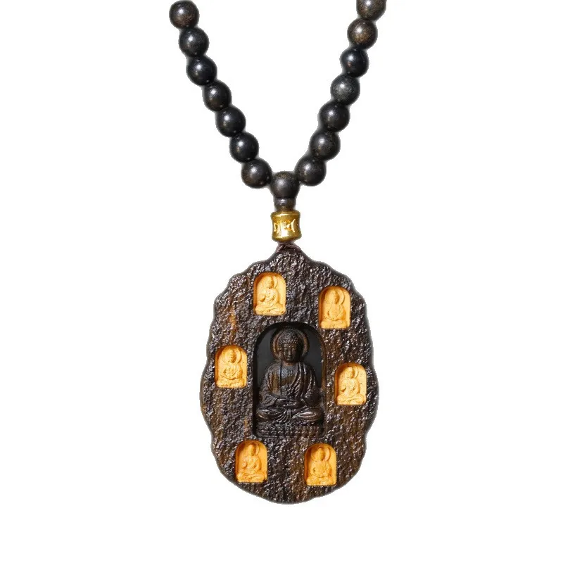 Agarwood Ten Thousand Buddhas Worship Ancestor Cultural Play Necklace Inlaid No Form Buddha Pendant Unisex Jewelry