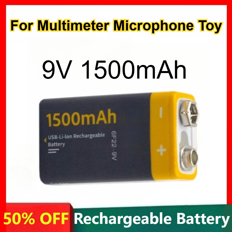 

6F22 9V 1500mAh Large Capacity Lithium Battery USB Interface for Multimeter Microphone Toy Rechargeable Battery