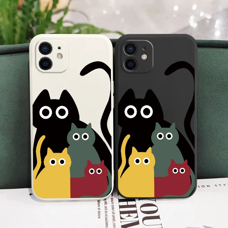 

Cute Painted Cat Phone Case For iPhone 12 11 X XR XS 8 7 SE2 Pro Max Plus Mini Liquid Silicone Soft Cover