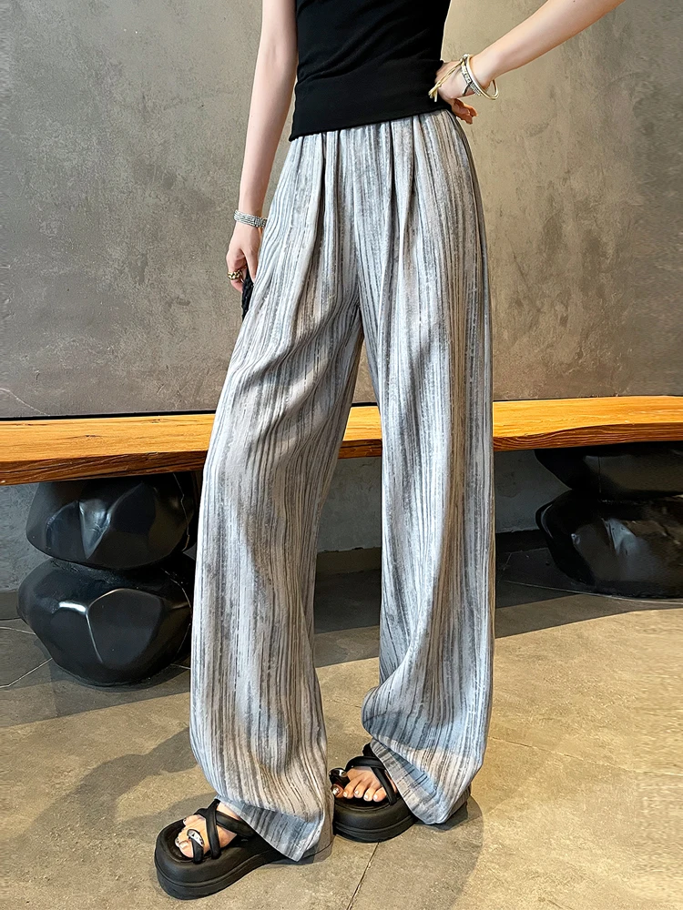 

Женские летние тонкие брюки из окрашенного льняного шелка в непринужденном стиле, с высокой талией, свободного кроя, прямые, длиной в пол, для повседневной носки