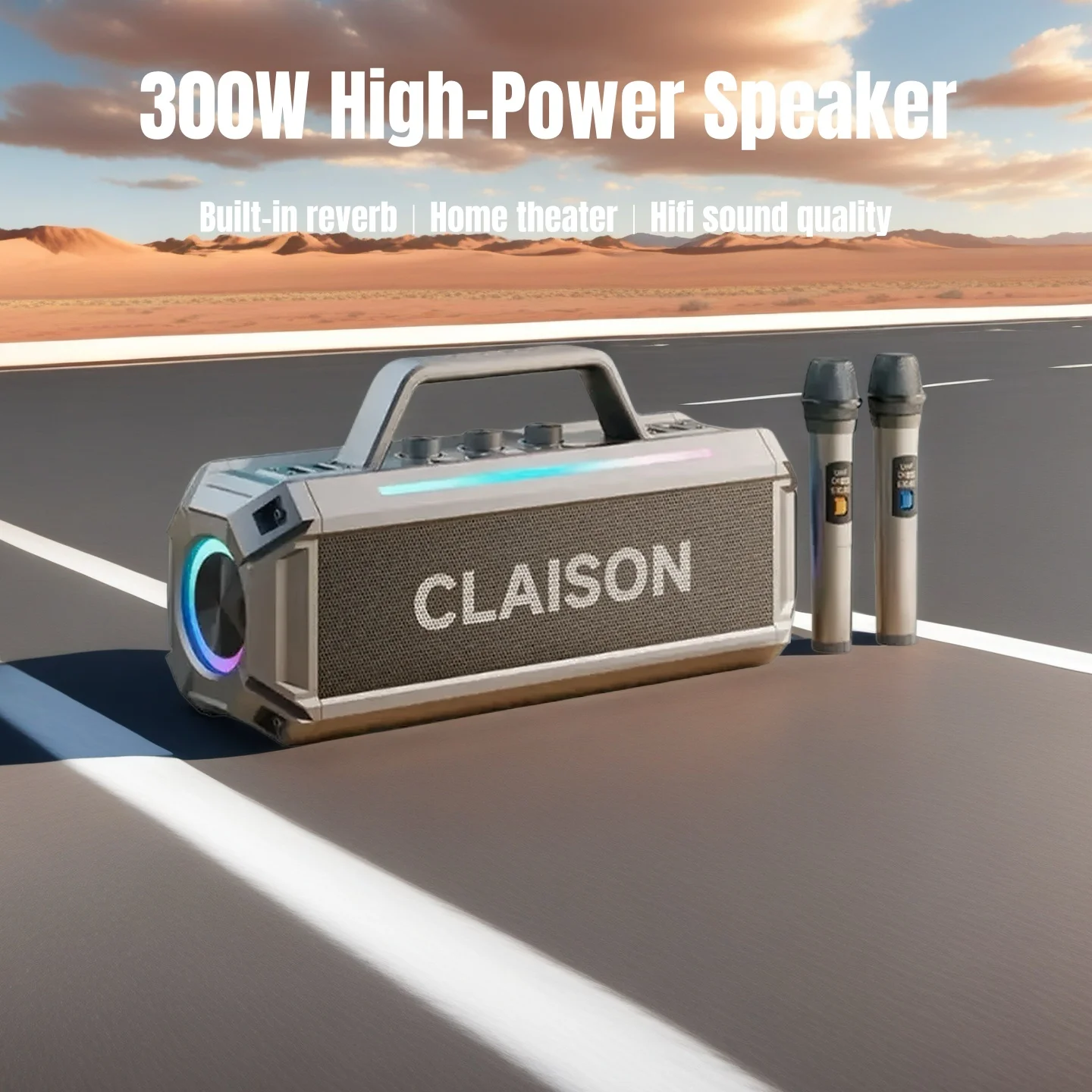 Máquina de karaokê com 2 microfones sem fio, alto-falante Bluetooth de 300 W com luzes LED, suporte para ajuste de graves/acetos para festa