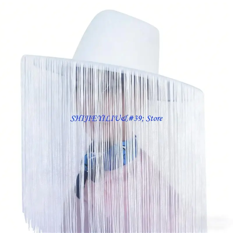 E21F Western Cowboy Hats With Fringe Design White Pink Color Adjustable Fit Durable Fabric For Prom Theme Parties