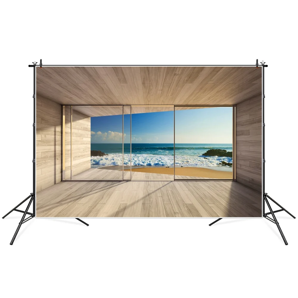 Sea Beach French Window Wooden House View Photography Background Photozone Photocall Photographic Backdrops For Photo Studio