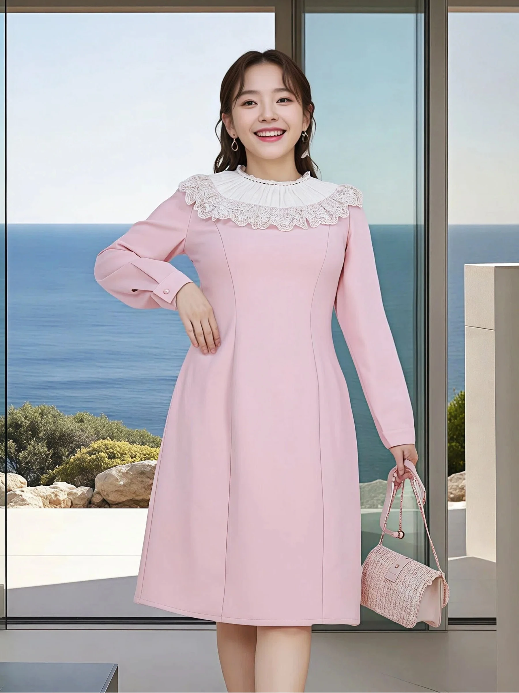 

Зимнее кружево больших размеров, круглое Ne Dr Ele, длина миди, антивозрастное для полных женщин, для поездок на работу, из смеси полиэстера, волокно