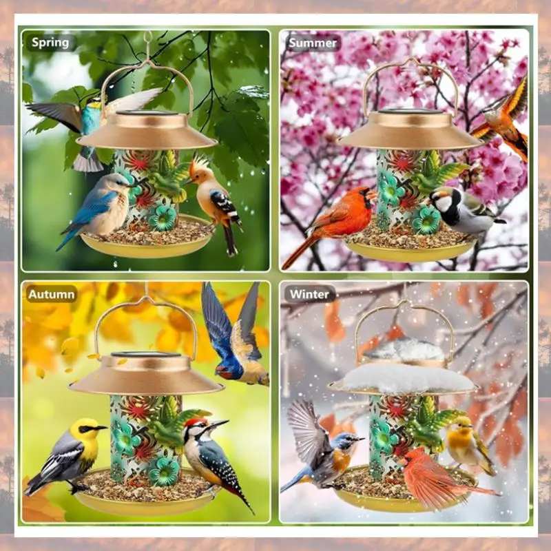 

2025 Trend 1 PCS Solar Bird Feeder For Outdoors Hunging, Metal Waterproof Outside Wild Bird Feeders, Garden Decoration Cardinals