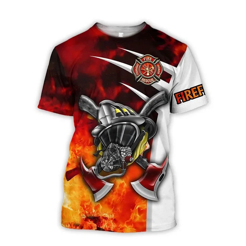 Digital printed fireman T-shirt with emblazoned clothing