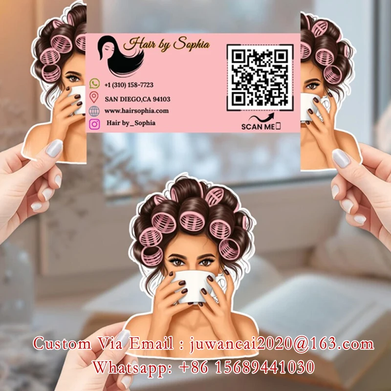 Unique Foldable Interactive Salon Business Card DIY Die Cut Hair Stylist QR Code Card Camera Folding Business Card Design Print