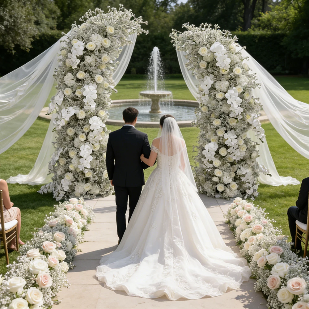 

Customized Realistic Silk Artificial Flower Arch For Wedding Hotel Back To School Decorations