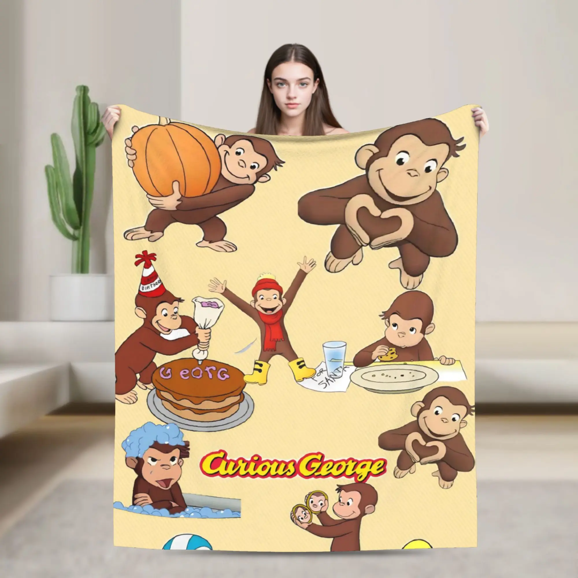 Curious George African Monkey Gift Blanket For Men Women Soft Warm  Throw Blankets for Living Room 50x60 Inches Multiple Sizes