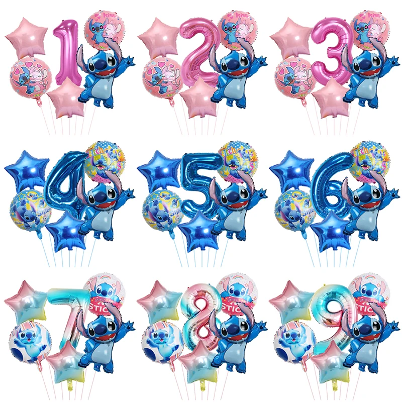 6 uds. De globos de fiesta de Lilo y Stitch de Disney, juego de globos con números de 32 