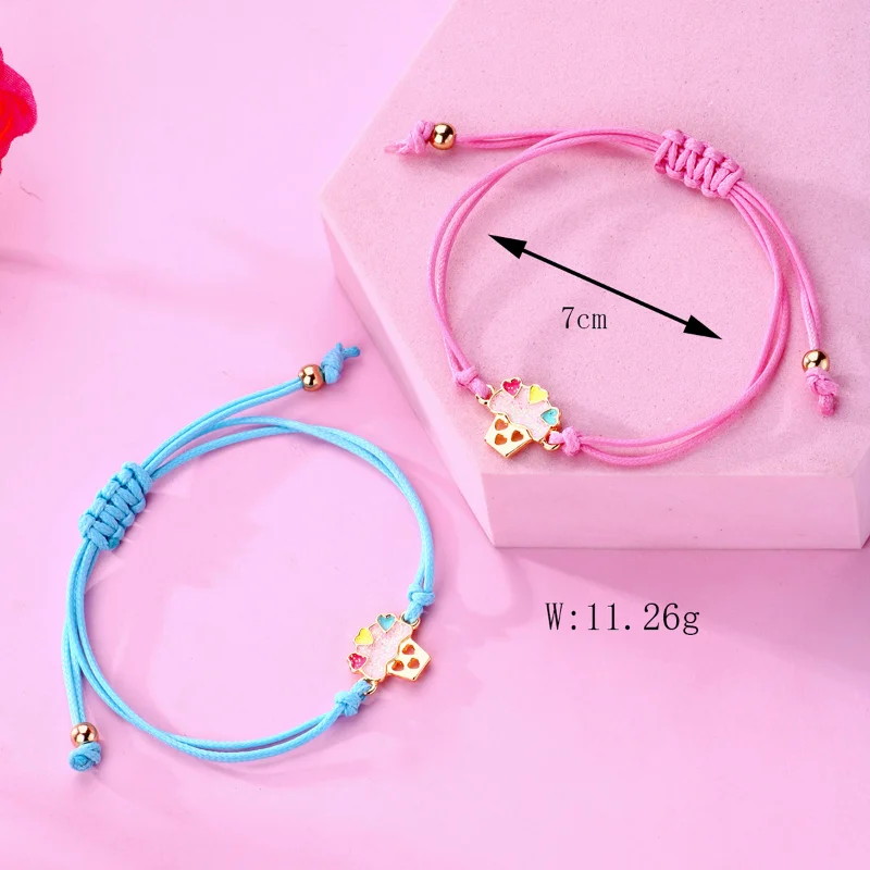 Luoluo&baby 2Pcs/Set Cartoon Ice Cream Cake Heart Best Friends Charms Bracelet Adjustable Chain Bracelets for Kids Jewelry