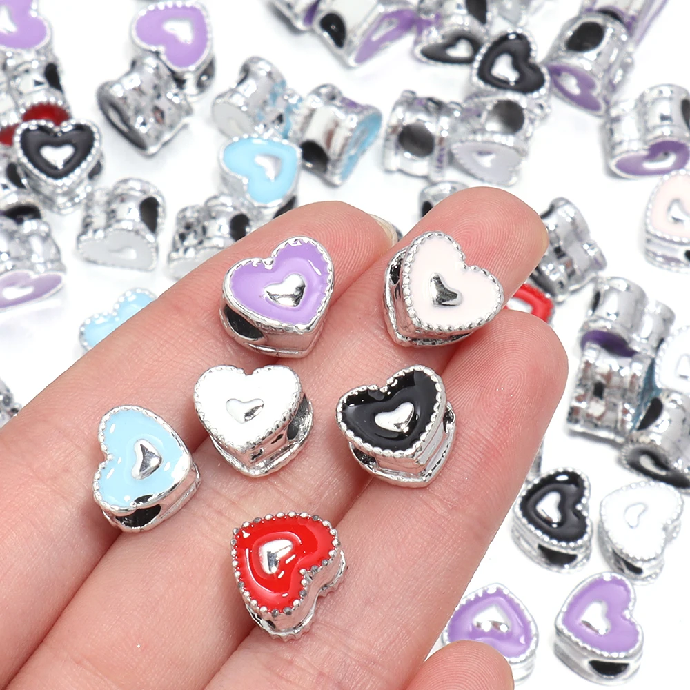 

5pcs/lot Alloy Metal Heart Spacer Beads Bracelet Beads For DIY Jewelry Making Accessories Peach Heart Large Pore Bead Necklace