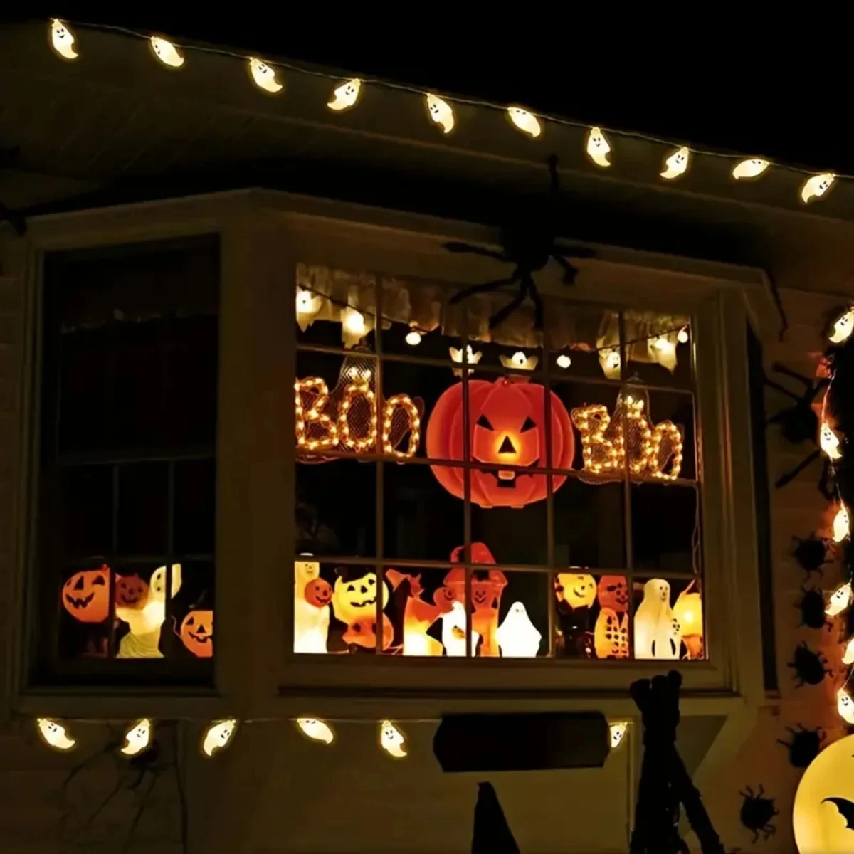 سلسلة أضواء شبح الهالوين تعمل بالبطارية أضواء ديكور متوهجة يمكنك صنعها بنفسك دعائم رعب معلقة لحفلة مدفأة الشرفة والباب الأمامي