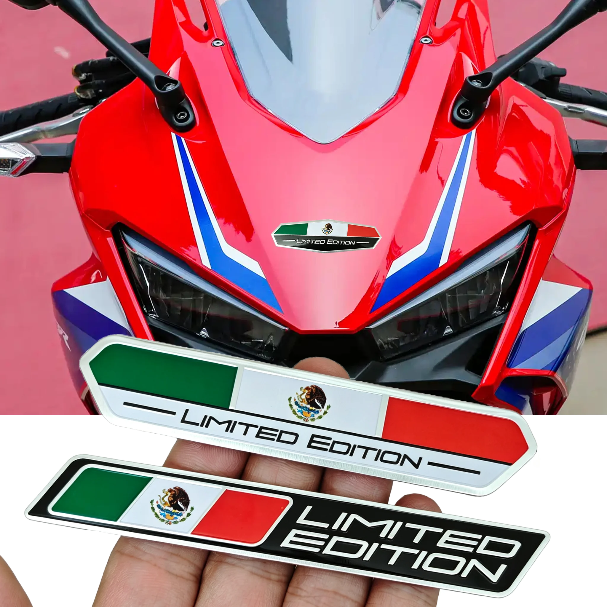 Pegatina de la bandera mexicana, emblema de motocicleta de aluminio de edición limitada para Latika Vento Honda Bajaj BMW Ducati KTM