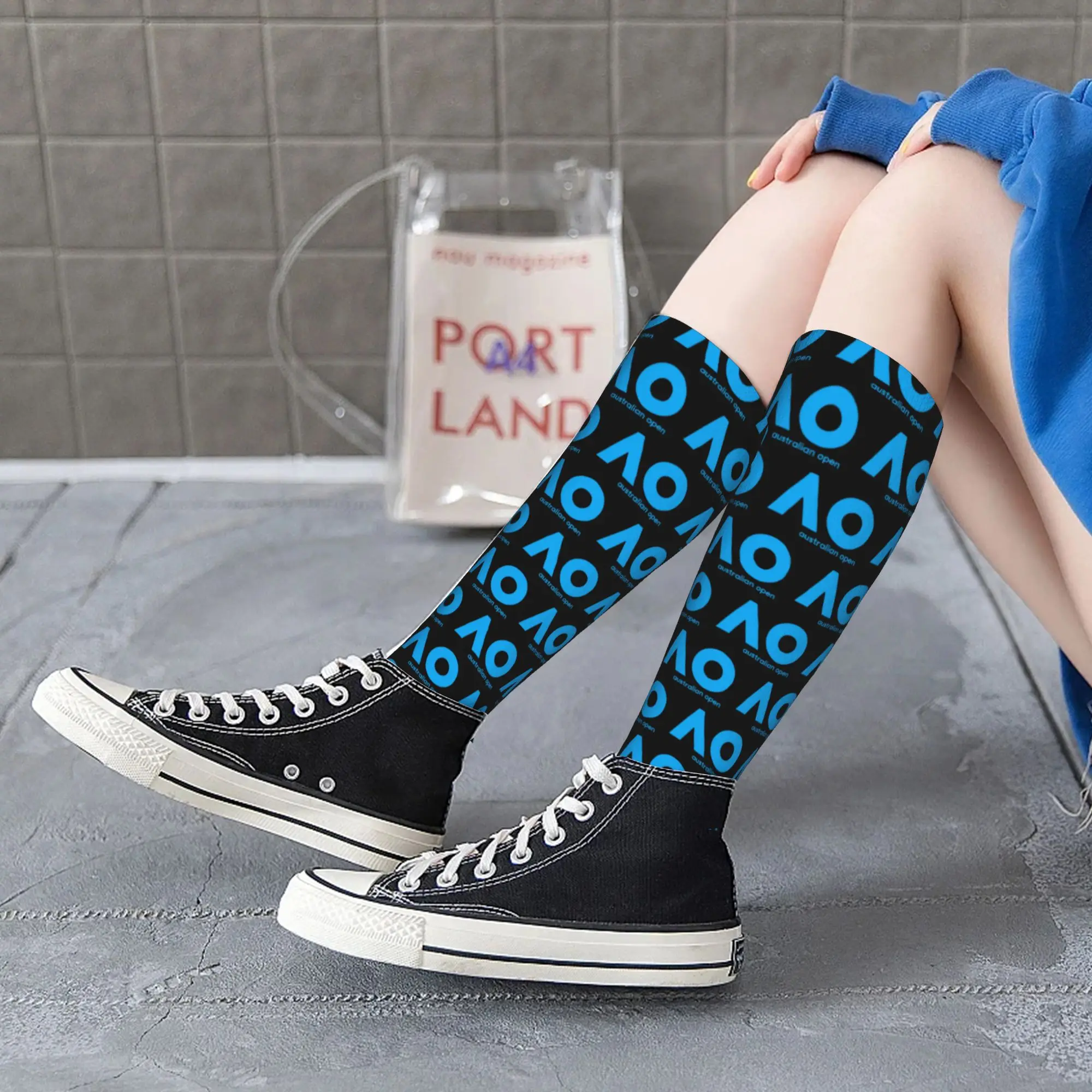 Medias de tripulación para todas las estaciones, calcetines australianos abiertos AO (versión azul), calcetines largos Harajuku, accesorios para hombres y mujeres, regalos