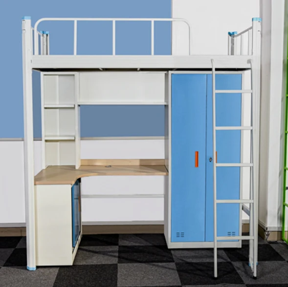 

School Adult Cabinet Desk Bunkbeds with Desk Dormitory Furniture Loft Bed