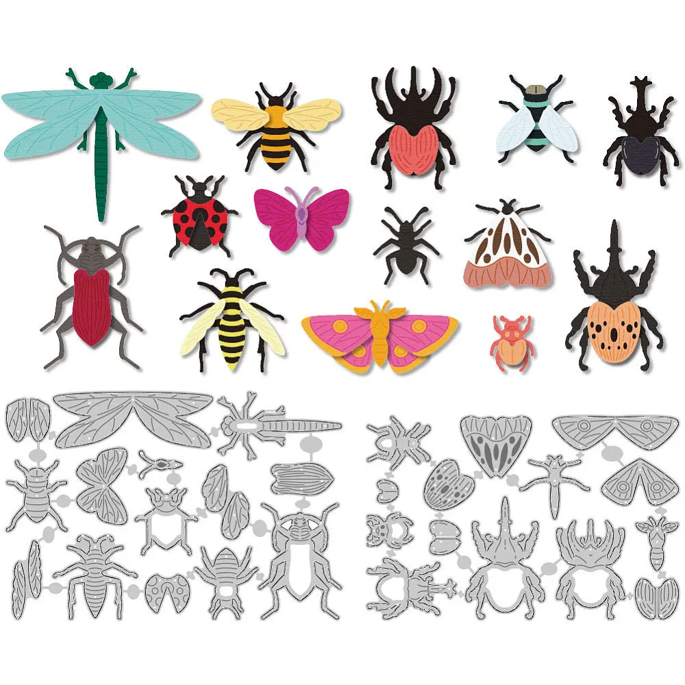 2 Stück, 2 Stile, Schneideformen aus Kohlenstoffstahl, Schablonen für DIY-Scrapbooking, Fotoalbum, dekorative Prägung, Papierkarten, Insekten