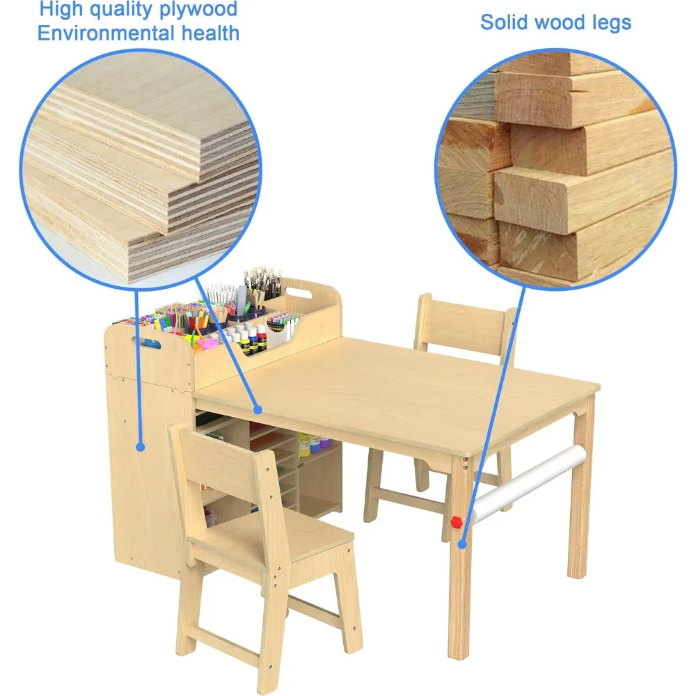 Ensemble table et chaises d'art pour enfants, table artisanale avec grand bureau de rangement, fournitures d'art, enfants âgés de 8 à 12 ans, 47 po L x 30 po W