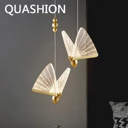Luxury Home Decor Butterfly Chandelier Nordic LED Bedroom Single Pendant Light Modern Iron Body Acrylic Lampshade Hanging Lustre