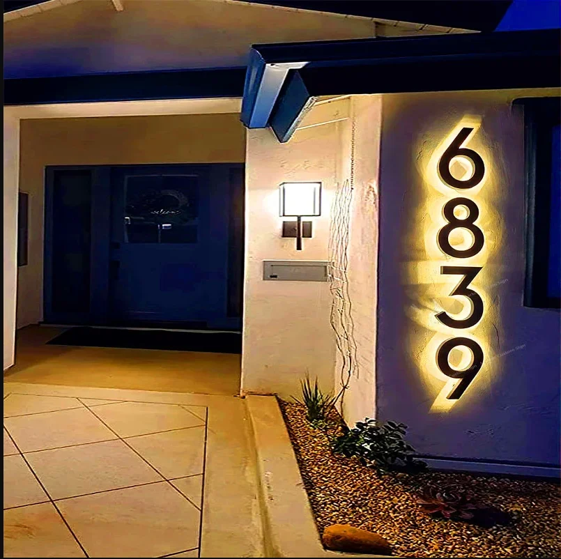 

Outdoor 3D House Number Backlit Light Sign Stainless Steel 3D Led Illumilous Light Address Numbers Door Plate Light