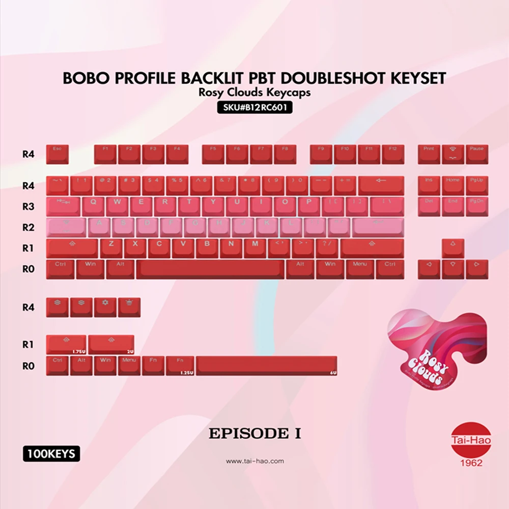 Taihao BOBO Rosy Clouds Keycap ABS Doubleshot Keycaps for diy gaming mechanical keyboard For Made68 EV63 wooting 60he80he