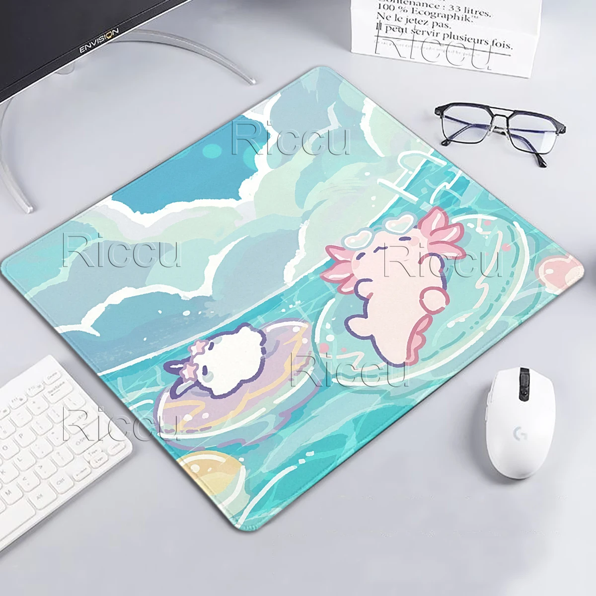 Pink Axolotl Cute Mouse Pad Anti Slip Rubber Base Edge Locked Thickened Laptop Gaming Desk Mats PC Accessories Carpet Small Size