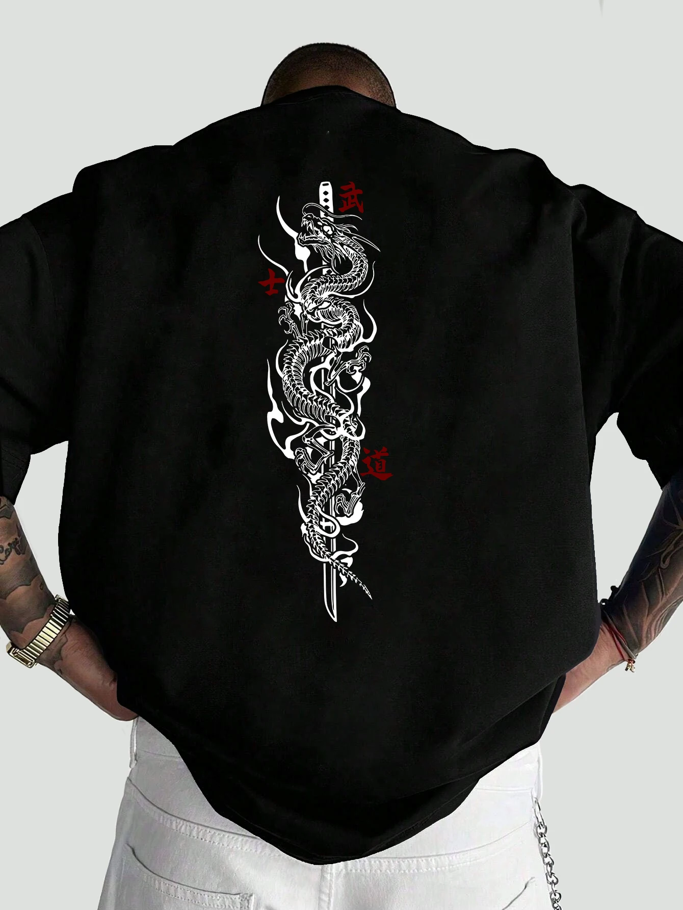 Men Oversized T-shirt Japanese Dragon Samurai Bushido Print Streetwear Harajuku Hip Hop Casual Summer Short Sleeve Tee