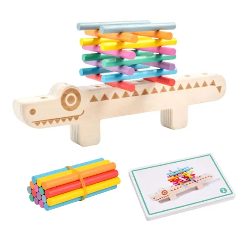 Color Matching Sticks Preschool Learning Toy Crocodile Shaped Fine Motor Skills & Color Sorting Toys Stacking Block Toy 55