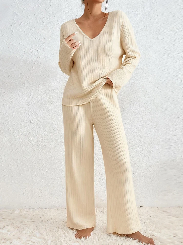 Women's Wide Leg Pants Set for Autumn/Winter 2025: Casual Long Sleeve Sportswear Two-Piece Set for Commuting and Multi-Occasions