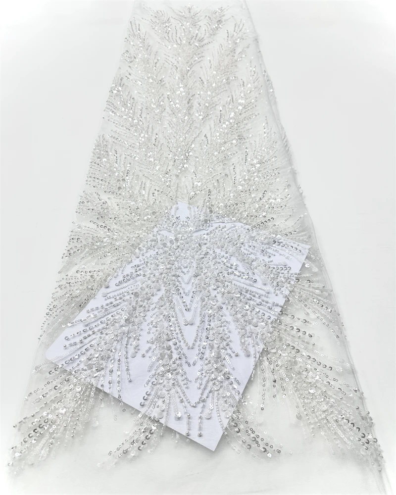 

African Beaded Lace Fabric 2025 French Mesh Nigerian Sequins Lace for Women Wedding Party Dresses Beautiful Fabric for Clothing