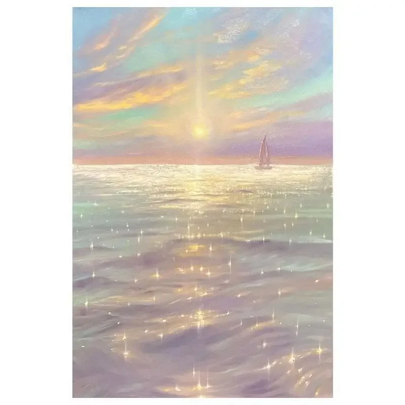 Sea sunrise decoration hanging painting living room sparkling hand-painted oil painting porch sea sunset landscape texture mural