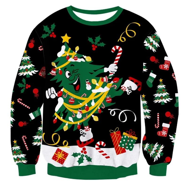 سانتا كلوز نمط هوديي للرجال النساء الألبكة شجرة ثلاثية الأبعاد طباعة البلوز الخريف طويلة الأكمام س الرقبة هوديس بلوزات فضفاضة #1