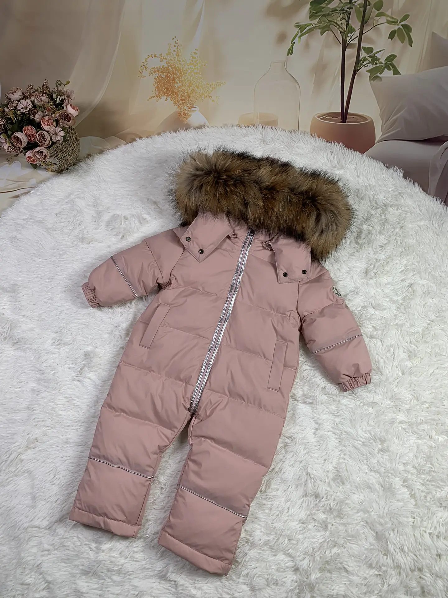 Real fur 2024 Winter overall Jacket child jackets children jumpsuit  baby snow suit girl down romper ski suits outerwear