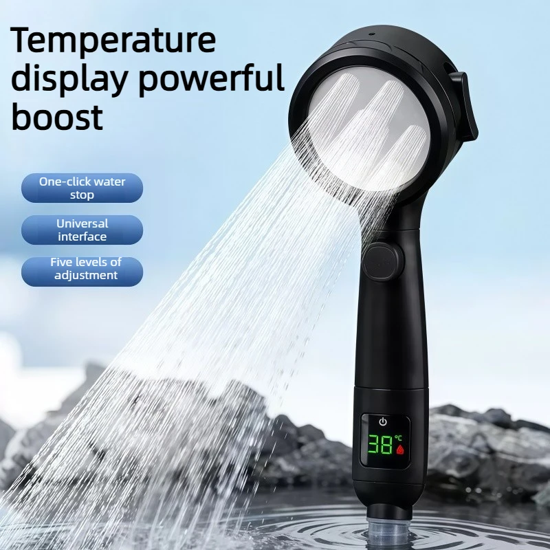

Digital LED Handheld Shower Head Water Saving High Pressure Showerhead Pressurized Adjustable Spray LCD Temperature Display
