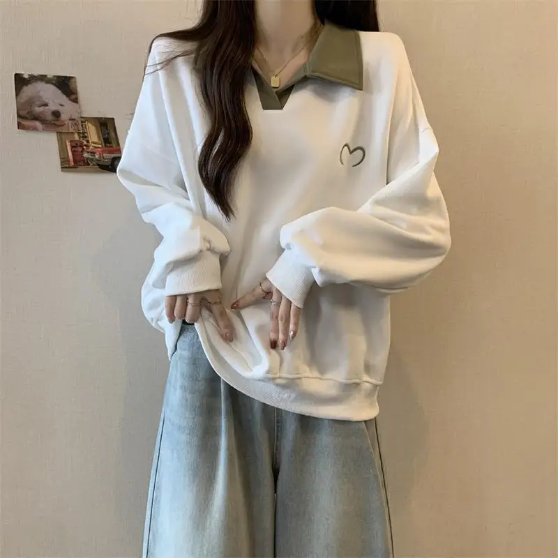 Damska bluza plus size, luźny krój, blok kolorów, styl lazy, odzież wierzchnia, top na jesień, wygodny, z wyczuciem designu.