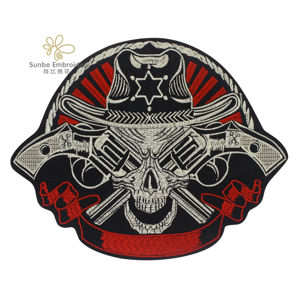 Gun Patches Military Skull Iron on Patches Embroidered Applique Stickers  Large Back Patch for Biker Vest Decorated Emblem