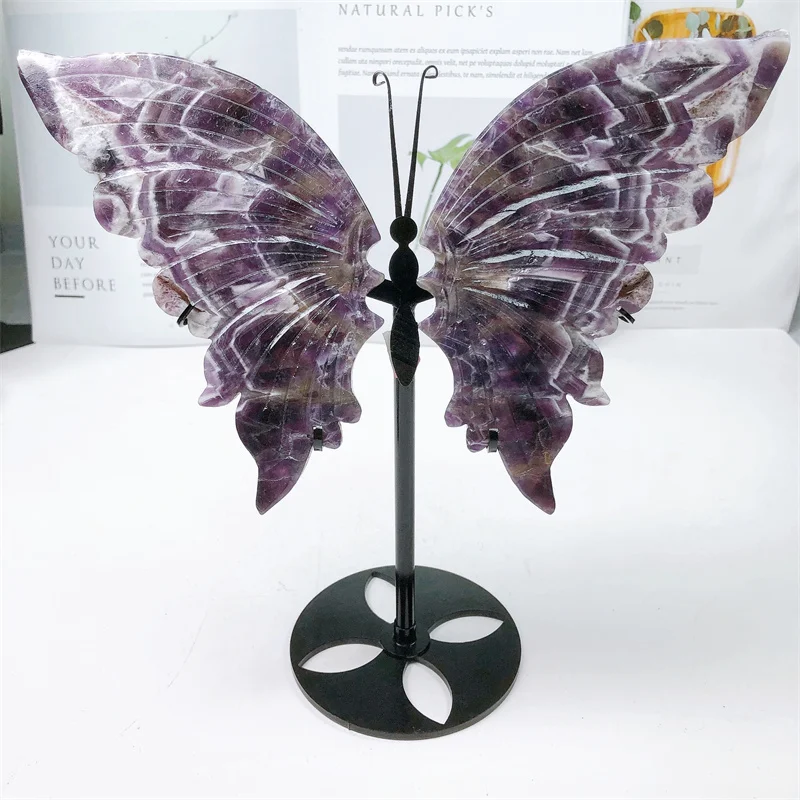 

Natural Crystal Quartz Dream Amethyst Butterfly Wings Healing Reiki Gemstone Stone HomeDecoration Gift 1Piar