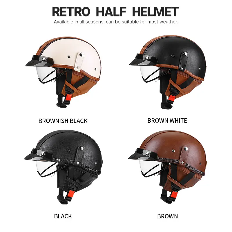 Leather Vintage Motorcycle Half Helmet with Photochromic Glasses DOT ECE Certified Safe Reliable Male and Female Casque Moto - Image 5