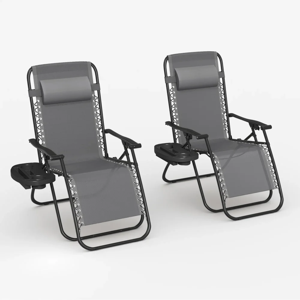 

Zero-Gravity Chair Collection Adjustable Pillow and Lockable Recliner System, Grey Outdoor Chaise Lounge
