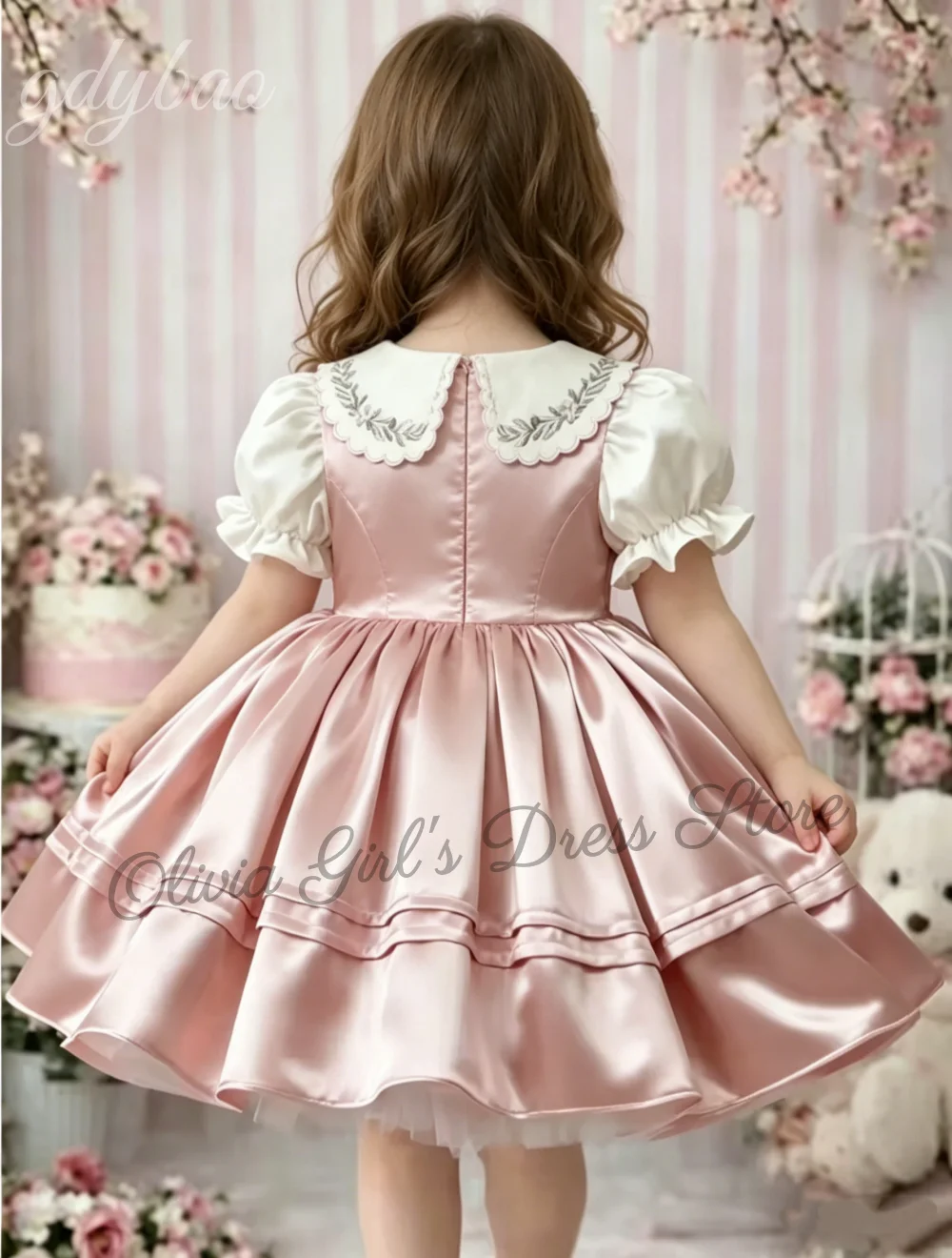 Custom Cute Pink Fluffy Mini Children's Flower Girl Dress Suitable for Holiday Celebrations Birthday Parties and Banquets