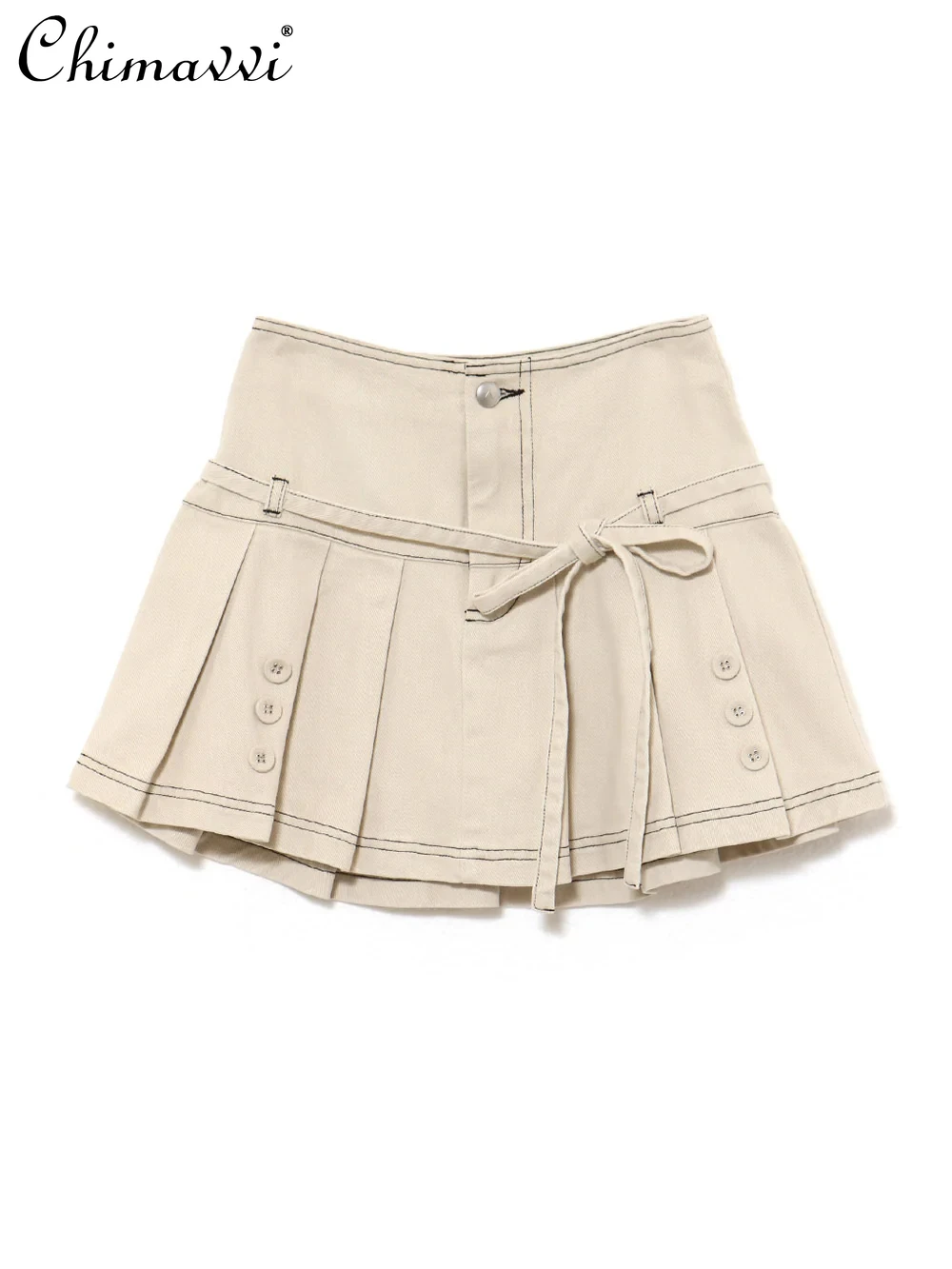 

Japanese Style New Sweet Sexy Girl Button Lace-up Pleated A-line Skirt Short Skirt Women's Elegant Party Short Half Skirts