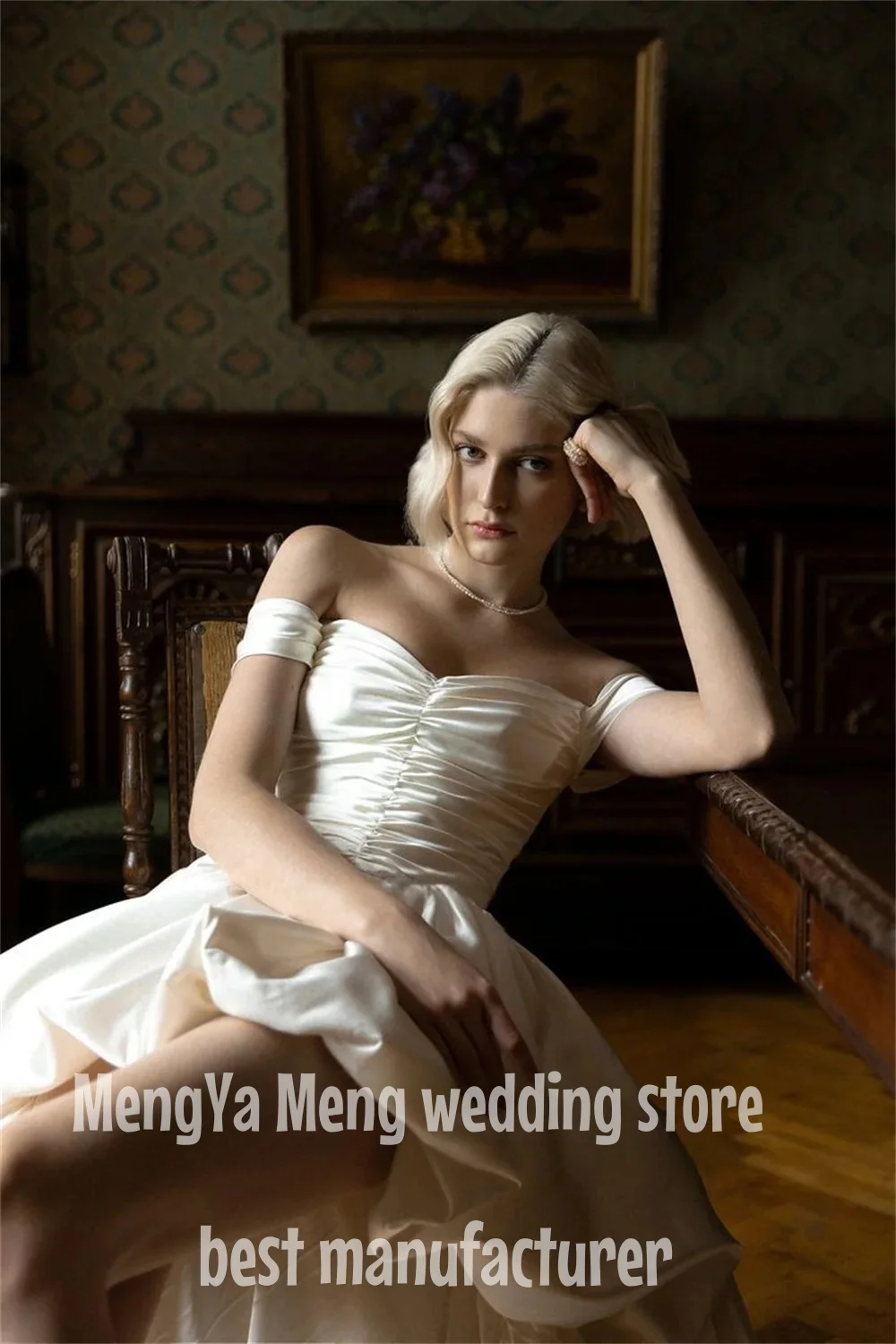 Vintage High/Low Satin Wedding Dresses Simple Off the Shoulder Sleeveless Beach Strapless Bridal Gown Sexy Backless Customized