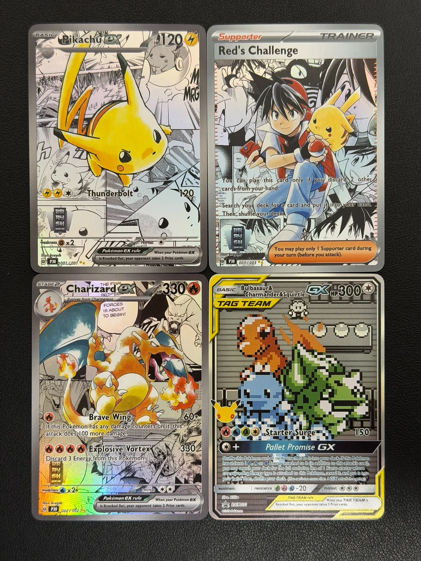 diy-4pcs-set-pokemon-charizard-ex-pikachu-ex-acg-self-control-collect-signature-trading-flash-card-anime-cartoon-original-gift